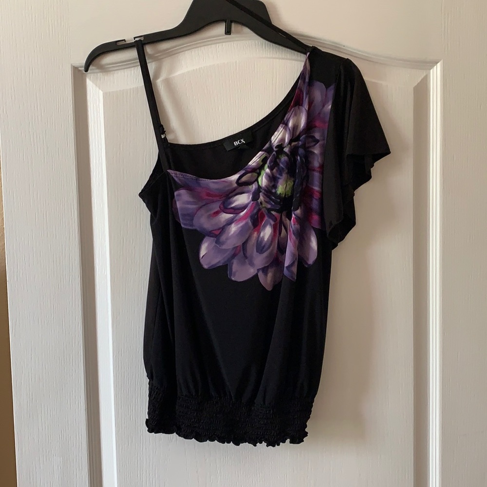 BCX Polyester/spandex black one shoulder top